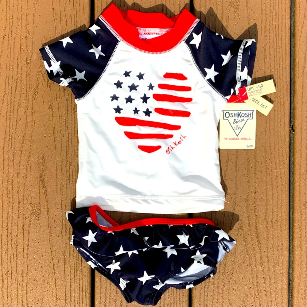 🆕OSHKOSH B’GOSH BABY 2 PC SWIMSUIT W/UPF 50+ UV PROTECTION SIZE 6-9M NWTS!